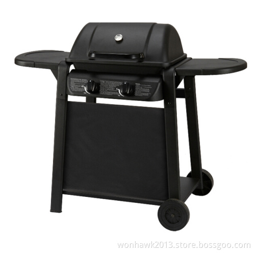 Cheapest! Two Burner Black Powder Gas BBQ Grill with Two Wheel (WSH-2806)